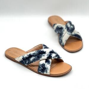 MADEWELL Skyler Puffy Tie Dye Strap Sandal Womens 8 White Blue Slide Slip On